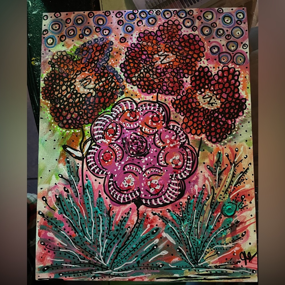 Acrylic paint on canvas board. Original artwork by self taught artist.